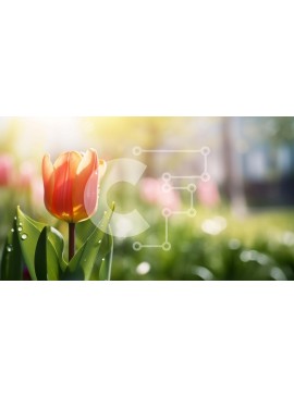 Intra Συλλεκτικό Ξύλινο Παζλ Plywood  4mm - Πορτοκαλί τουλίπα σε λιβάδι με ροζ και κίτρινα λουλούδια Σε Ξύλινο Κουτί - Διαστάσεις: 10x10 cm – 25 κομμάτια