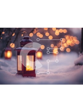 Intra Συλλεκτικό Ξύλινο Παζλ Plywood  4mm - Κόκκινο φανάρι στο χιόνι με το φως των κεριών Σε Ξύλινο Κουτί - Διαστάσεις Puzzle: 10x10 cm – 25 κομμάτια