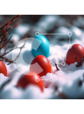 Intra Συλλεκτικό Ξύλινο Παζλ Plywood  4mm - Κόκκινα και μπλε Πασχαλινά αυγά στο χιόνι Σε Ξύλινο Κουτί - Διαστάσεις Puzzle: 10x10 cm – 25 κομμάτια