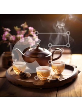 Σετ των 2 Intra Συλλεκτικό Ξύλινο Παζλ Plywood  4mm - Τσαγιέρα, φλιτζάνια τσαγιού και λουλούδια σε ξύλινο δίσκο Σε Ξύλινο Κουτί - Διαστάσεις: 10x10 cm – 25 κομμάτια