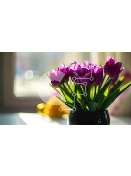 Intra Συλλεκτικό Ξύλινο Παζλ Plywood  4mm - Φρέσκες και ζωντανές μοβ τουλίπες σε μαύρο βάζο Σε Ξύλινο Κουτί - Διαστάσεις: 10x10 cm – 25 κομμάτια