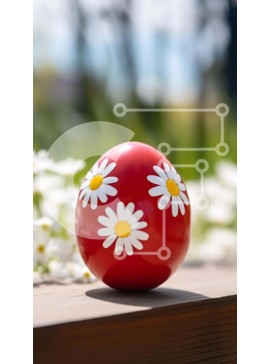 Intra Συλλεκτικό Ξύλινο Παζλ Plywood  4mm - Κόκκινο πασχαλινό αυγό με μαργαρίτες σε ξύλινο τραπέζι Σε Ξύλινο Κουτί - Διαστάσεις Puzzle: 10x10 cm – 25 κομμάτια