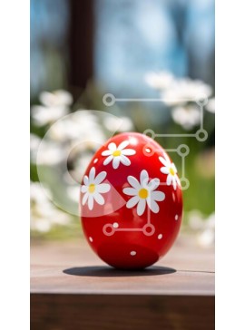 Intra Συλλεκτικό Ξύλινο Παζλ Plywood  4mm - Κόκκινο πασχαλινό αυγό με λευκές μαργαρίτες σε ξύλινο τραπέζι Σε Ξύλινο Κουτί - Διαστάσεις: 10x10 cm – 25 κομμάτια