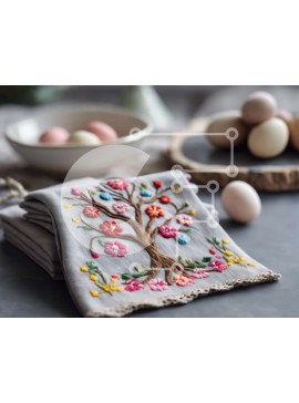 Σετ των 2 Intra Συλλεκτικό Ξύλινο Παζλ Plywood  4mm - Πετσέτα χεριών με κεντημένο δέντρο, αυγά και ξύλινα κουτάλια Σε Ξύλινο Κουτί - Διαστάσεις: 10x10 cm – 25 κομμάτια