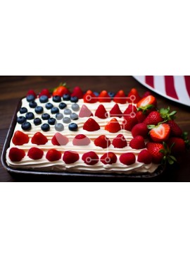 Σετ των 2 Intra Συλλεκτικό Ξύλινο Παζλ Plywood  4mm - Κέικ αμερικανικής σημαίας με φράουλες και βατόμουρα Σε Ξύλινο Κουτί - Διαστάσεις: 10x10 cm – 25 κομμάτια