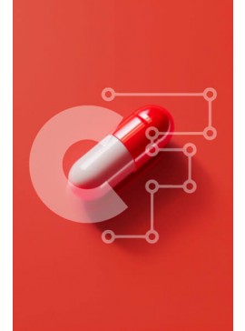 Intra Συλλεκτικό Ξύλινο Παζλ Plywood  4mm - Κόκκινο και άσπρο χάπι σε πορτοκαλί φόντο Σε Ξύλινο Κουτί - Διαστάσεις Puzzle: 10x10 cm – 25 κομμάτια