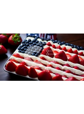 Σετ των 2 Intra Συλλεκτικό Ξύλινο Παζλ Plywood  4mm - Κέικ αμερικανικής σημαίας με φράουλες και βατόμουρα Σε Ξύλινο Κουτί - Διαστάσεις: 10x10 cm – 25 κομμάτια