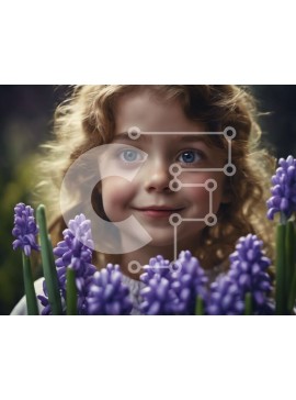 Intra Συλλεκτικό Ξύλινο Παζλ Plywood  4mm - Χαμογελαστό κορίτσι με μπλε μάτια και φρέσκα μοβ λουλούδια Σε Ξύλινο Κουτί - Διαστάσεις Puzzle: 10x10 cm – 25 κομμάτια