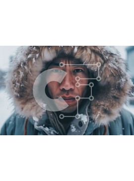 Intra Συλλεκτικό Ξύλινο Παζλ Plywood  4mm - Σοβαρός άνδρας με γούνινο μπουφάν με κουκούλα που στέκεται στο χιόνι Σε Ξύλινο Κουτί - Διαστάσεις Puzzle: 10x10 cm – 25 κομμάτια