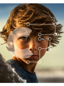 Intra Συλλεκτικό Ξύλινο Παζλ Plywood  4mm - Σοβαρό νεαρό αγόρι που στέκεται στη βραχώδη παραλία με τον ωκεανό στο φόντο Σε Ξύλινο Κουτί - Διαστάσεις Puzzle: 10x10 cm – 25 κομμάτια