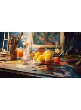 Intra Συλλεκτικό Ξύλινο Παζλ Plywood  4mm - Νεκρή φύση με φρούτα και είδη τέχνης Σε Ξύλινο Κουτί - Διαστάσεις Puzzle: 10x10 cm – 25 κομμάτια