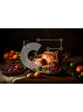 Σετ των 2 Intra Συλλεκτικό Ξύλινο Παζλ Plywood  4mm - Γιορτή των Ευχαριστιών με ψητή γαλοπούλα, φρούτα και λαχανικά σε τραπέζι με ποτήρια κρασιού Σε Ξύλινο Κουτί - Διαστάσεις: 10x10 cm – 25 κομμάτια