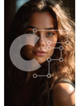 Intra Συλλεκτικό Ξύλινο Παζλ Plywood  4mm - Πορτρέτο μιας νεαρής γυναίκας με σγουρά καστανά μαλλιά και καστανά μάτια Σε Ξύλινο Κουτί - Διαστάσεις Puzzle: 10x10 cm – 25 κομμάτια