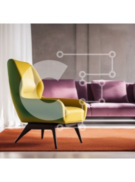 Intra Συλλεκτικό Ξύλινο Παζλ Plywood  4mm - Μοντέρνο σαλόνι με κίτρινη πολυθρόνα και μωβ καναπέ Σε Ξύλινο Κουτί - Διαστάσεις Puzzle: 10x10 cm – 25 κομμάτια