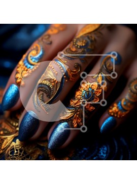 Σετ των 2 Intra Συλλεκτικό Ξύλινο Παζλ Plywood  4mm - Περίπλοκα σχέδια με μπλε και χρυσό χέννα σε γυναικείο χέρι Σε Ξύλινο Κουτί - Διαστάσεις: 10x10 cm – 25 κομμάτια