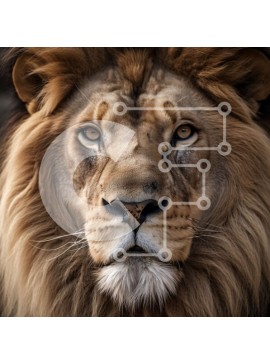 Intra Συλλεκτικό Ξύλινο Παζλ Plywood  4mm - Έντονο κοντινό πλάνο του προσώπου ενός λιονταριού με μια μεγαλοπρεπή χαίτη Σε Ξύλινο Κουτί - Διαστάσεις: 10x10 cm – 25 κομμάτια