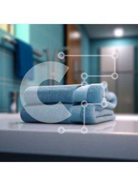 Intra Συλλεκτικό Ξύλινο Παζλ Plywood  4mm - Καθαρό και μοντέρνο μπάνιο με μπλε πετσέτες σε λευκό νιπτήρα Σε Ξύλινο Κουτί - Διαστάσεις Puzzle: 10x10 cm – 25 κομμάτια