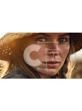 Intra Συλλεκτικό Ξύλινο Παζλ Plywood  4mm - Σοβαρή νεαρή γυναίκα που φορά ένα ψάθινο καπέλο - φωτογραφία αρχείου Σε Ξύλινο Κουτί - Διαστάσεις Puzzle: 10x10 cm – 25 κομμάτια