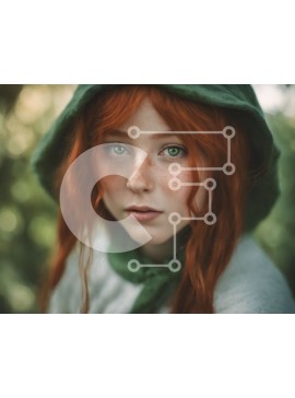 Intra Συλλεκτικό Ξύλινο Παζλ Plywood  4mm - Νεαρή γυναίκα με κόκκινα μαλλιά και πράσινα μάτια στο δάσος Σε Ξύλινο Κουτί - Διαστάσεις Puzzle: 10x10 cm – 25 κομμάτια