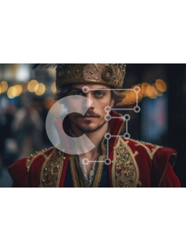 Intra Συλλεκτικό Ξύλινο Παζλ Plywood  4mm - Σοβαρός άνδρας με κόκκινο και χρυσό κοστούμι με περίπλοκες λεπτομέρειες Σε Ξύλινο Κουτί - Διαστάσεις Puzzle: 10x10 cm – 25 κομμάτια