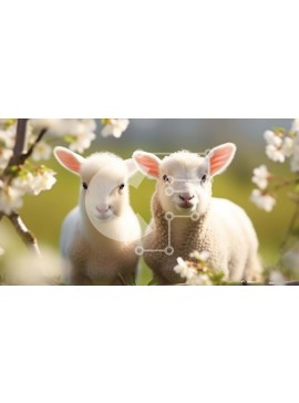 Intra Συλλεκτικό Ξύλινο Παζλ Plywood  4mm - Δύο χαρούμενα αρνιά που στέκονται δίπλα σε ένα ανθισμένο δέντρο Σε Ξύλινο Κουτί - Διαστάσεις: 10x10 cm – 25 κομμάτια