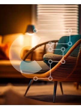 Intra Συλλεκτικό Ξύλινο Παζλ Plywood  4mm - Άνετο και κομψό σαλόνι με καφέ δερμάτινο καναπέ και μπλε πολυθρόνα Σε Ξύλινο Κουτί - Διαστάσεις Puzzle: 10x10 cm – 25 κομμάτια