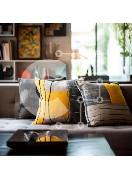 Intra Συλλεκτικό Ξύλινο Παζλ Plywood  4mm - Άνετο σαλόνι με γκρι καναπέ και κίτρινα μαξιλάρια Σε Ξύλινο Κουτί - Διαστάσεις Puzzle: 10x10 cm – 25 κομμάτια