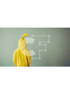 Intra Συλλεκτικό Ξύλινο Παζλ Plywood  4mm - Παιδί με πορτοκαλί κοστούμι που βλέπει μακριά με κίτρινες μπανάνες στο φόντο Σε Ξύλινο Κουτί - Διαστάσεις Puzzle: 10x10 cm – 25 κομμάτια