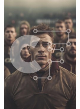 Intra Συλλεκτικό Ξύλινο Παζλ Plywood  4mm - Αποφασισμένοι παίκτες ράγκμπι με καφέ φανέλες κουβάρι στο γρασίδι Σε Ξύλινο Κουτί - Διαστάσεις Puzzle: 10x10 cm – 25 κομμάτια