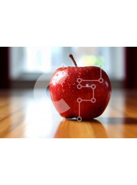 Σετ των 2 Intra Συλλεκτικό Ξύλινο Παζλ Plywood  4mm - Φρέσκο ​​κόκκινο μήλο σε ξύλινο τραπέζι με θέα στον κήπο Σε Ξύλινο Κουτί - Διαστάσεις: 10x10 cm – 25 κομμάτια