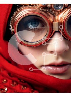 Intra Συλλεκτικό Ξύλινο Παζλ Plywood  4mm - Κομψή γυναίκα με κόκκινο κασκόλ και γυαλιά Σε Ξύλινο Κουτί - Διαστάσεις Puzzle: 10x10 cm – 25 κομμάτια