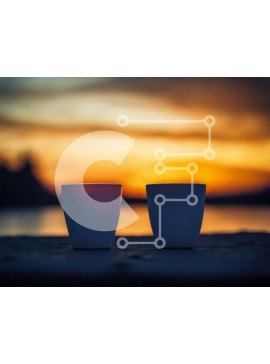 Intra Συλλεκτικό Ξύλινο Παζλ Plywood  4mm - Δύο λευκά κύπελλα σε τσιμεντένια επιφάνεια με ηλιοβασίλεμα Σε Ξύλινο Κουτί - Διαστάσεις Puzzle: 10x10 cm – 25 κομμάτια