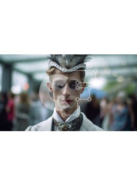 Intra Συλλεκτικό Ξύλινο Παζλ Plywood  4mm - Άνδρας με λευκό κοστούμι με κόμμωση με θέμα τα πουλιά στην πολυσύχναστη οδό Σε Ξύλινο Κουτί - Διαστάσεις Puzzle: 10x10 cm – 25 κομμάτια