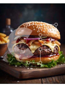 Σετ των 2 Intra Συλλεκτικό Ξύλινο Παζλ Plywood  4mm - Λαχταριστή εικόνα ενός χάμπουργκερ με τυρί και πατάτες Σε Ξύλινο Κουτί - Διαστάσεις: 10x10 cm – 25 κομμάτια