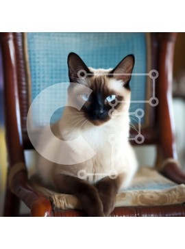 Intra Συλλεκτικό Ξύλινο Παζλ Plywood  4mm - Αξιολάτρευτη σιαμαία γάτα που κάθεται σε μια ξύλινη καρέκλα Σε Ξύλινο Κουτί - Διαστάσεις: 10x10 cm – 25 κομμάτια