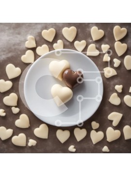 Σετ των 2 Intra Συλλεκτικό Ξύλινο Παζλ Plywood  4mm - Καραμέλες σοκολάτας σε σχήμα καρδιάς σε λευκό πιάτο Σε Ξύλινο Κουτί - Διαστάσεις: 10x10 cm – 25 κομμάτια
