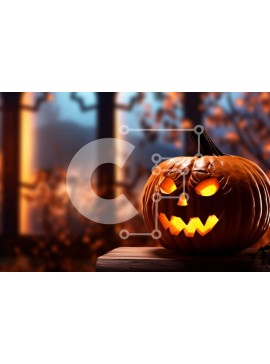 Intra Συλλεκτικό Ξύλινο Παζλ Plywood  4mm - Κολοκύθα αποκριών με λαμπερά μάτια σε ξύλινο τραπέζι Σε Ξύλινο Κουτί - Διαστάσεις Puzzle: 10x10 cm – 25 κομμάτια