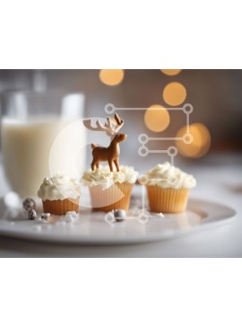 Σετ των 2 Intra Συλλεκτικό Ξύλινο Παζλ Plywood  4mm - Cupcakes ταράνδων σε ένα λευκό πιάτο με ένα ποτήρι γάλα Σε Ξύλινο Κουτί - Διαστάσεις: 10x10 cm – 25 κομμάτια