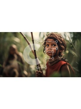 Intra Συλλεκτικό Ξύλινο Παζλ Plywood  4mm - Γενναίο κορίτσι με ζωγραφισμένο πρόσωπο και δόρυ σε μια πυκνή ζούγκλα Σε Ξύλινο Κουτί - Διαστάσεις Puzzle: 10x10 cm – 25 κομμάτια