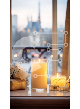 Intra Συλλεκτικό Ξύλινο Παζλ Plywood  4mm - Κεριά σε περβάζι παραθύρου με μπουκέτο λουλούδια Σε Ξύλινο Κουτί - Διαστάσεις Puzzle: 10x10 cm – 25 κομμάτια