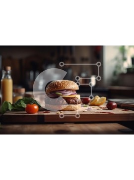 Σετ των 2 Intra Συλλεκτικό Ξύλινο Παζλ Plywood  4mm - Νόστιμο χάμπουργκερ με τυρί και φρέσκα λαχανικά σε ξύλινο ξύλο κοπής Σε Ξύλινο Κουτί - Διαστάσεις: 10x10 cm – 25 κομμάτια