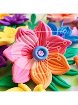 Intra Συλλεκτικό Ξύλινο Παζλ Plywood  4mm - Πολύχρωμα πλαστικά λουλούδια τοποθετημένα σε κύκλο Σε Ξύλινο Κουτί - Διαστάσεις Puzzle: 10x10 cm – 25 κομμάτια