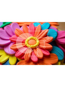 Intra Συλλεκτικό Ξύλινο Παζλ Plywood  4mm - Κοντινό πλάνο από πολύχρωμα πλαστικά λουλούδια σε έναν κύκλο Σε Ξύλινο Κουτί - Διαστάσεις: 10x10 cm – 25 κομμάτια