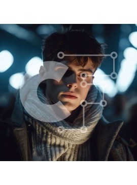 Intra Συλλεκτικό Ξύλινο Παζλ Plywood  4mm - Πορτρέτο ενός σοβαρού νεαρού άνδρα με κασκόλ και σακάκι Σε Ξύλινο Κουτί - Διαστάσεις Puzzle: 10x10 cm – 25 κομμάτια