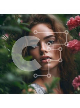 Intra Συλλεκτικό Ξύλινο Παζλ Plywood  4mm - Γαλήνια νεαρή γυναίκα σε έναν κήπο με ροζ λουλούδια Σε Ξύλινο Κουτί - Διαστάσεις Puzzle: 10x10 cm – 25 κομμάτια