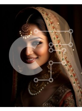 Intra Συλλεκτικό Ξύλινο Παζλ Plywood  4mm - Χαμογελαστή Ινδή νύφη με παραδοσιακό νυφικό με χρυσά κοσμήματα και πέπλο Σε Ξύλινο Κουτί - Διαστάσεις Puzzle: 10x10 cm – 25 κομμάτια