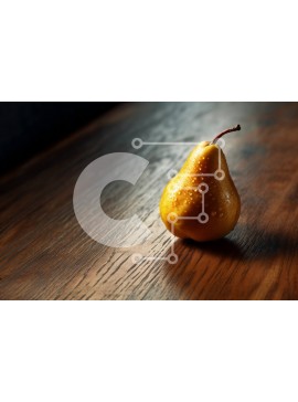 Σετ των 2 Intra Συλλεκτικό Ξύλινο Παζλ Plywood  4mm - Φρέσκο ​​και ζουμερό κίτρινο αχλάδι σε ξύλινο τραπέζι Σε Ξύλινο Κουτί - Διαστάσεις: 10x10 cm – 25 κομμάτια