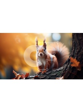 Intra Συλλεκτικό Ξύλινο Παζλ Plywood  4mm - Σκίουρος κάθεται σε ένα κλαδί δέντρου με φθινοπωρινά φύλλα Σε Ξύλινο Κουτί - Διαστάσεις: 10x10 cm – 25 κομμάτια