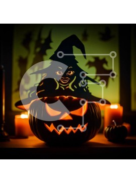 Intra Συλλεκτικό Ξύλινο Παζλ Plywood  4mm - Απόκοσμη αποκριάτικη διακόσμηση: Τζακ-ο-φανάρι με καπέλο μάγισσας Σε Ξύλινο Κουτί - Διαστάσεις: 10x10 cm – 25 κομμάτια