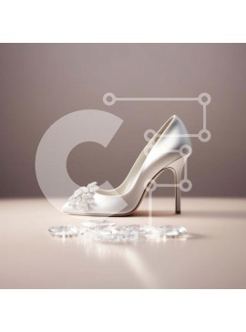 Σετ των 2 Intra Συλλεκτικό Ξύλινο Παζλ Plywood  4mm - Λαμπερά λευκά ψηλοτάκουνα παπούτσια με κρυστάλλινα στολίδια Σε Ξύλινο Κουτί - Διαστάσεις: 10x10 cm – 25 κομμάτια